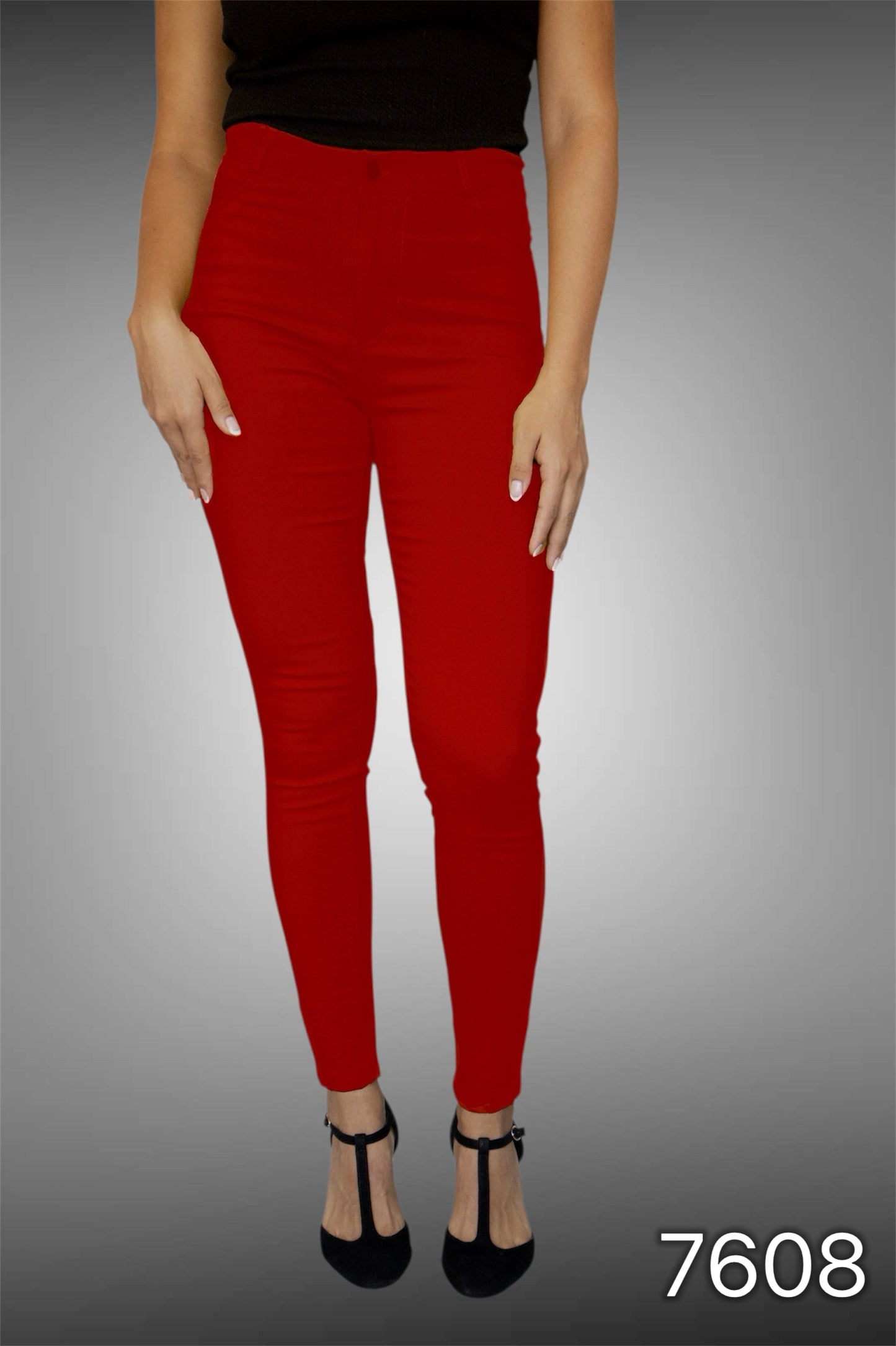 7608 - Pantalón de Gabardina de  Tiro Alto y Pitillo