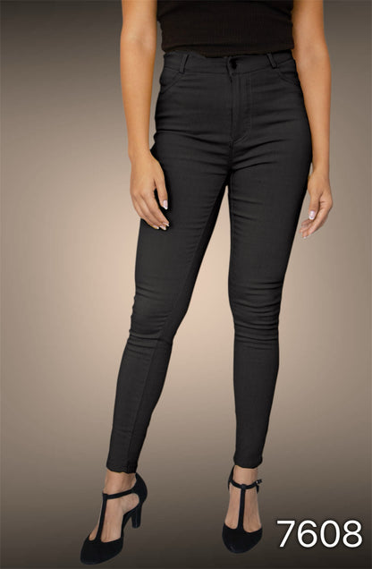 7608 - Pantalón de Gabardina de  Tiro Alto y Pitillo