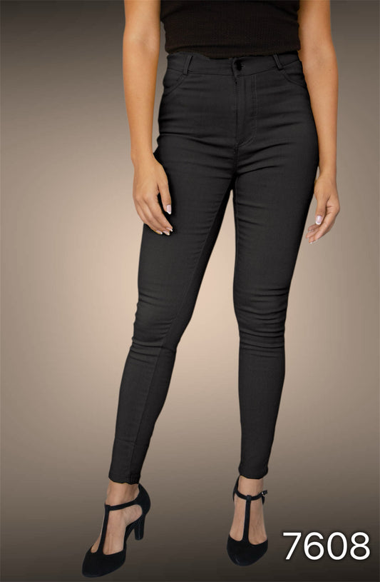 7608 - Pantalón de Gabardina de  Tiro Alto y Pitillo