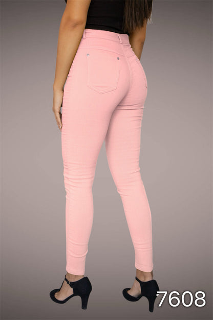 7608 - Pantalón de Gabardina de  Tiro Alto y Pitillo