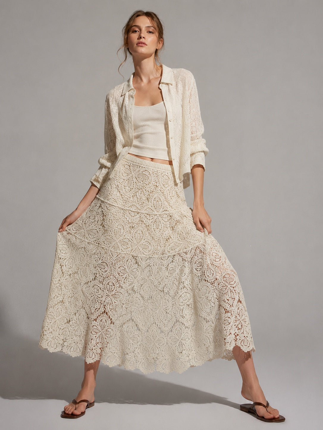 A442- Falda Larga Estilo Macramé
