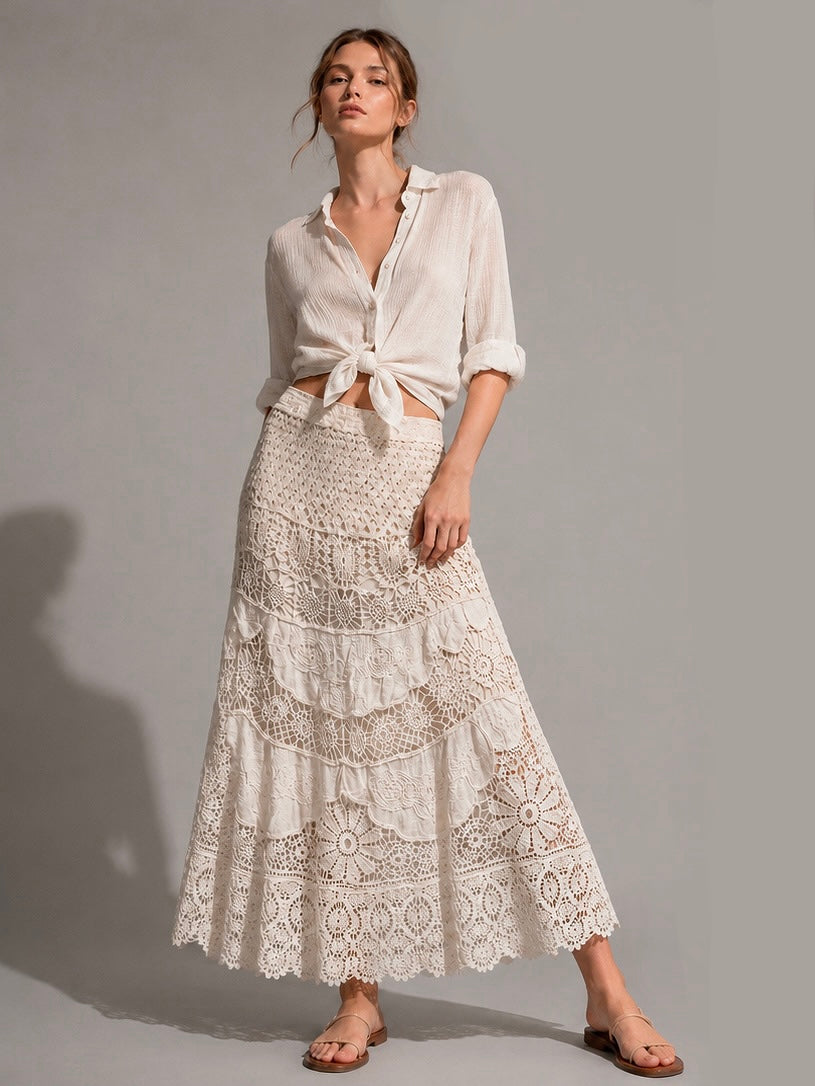 A441- Falda Larga Estilo Macramé