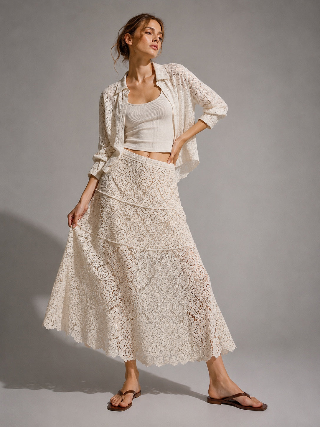 A442- Falda Larga Estilo Macramé