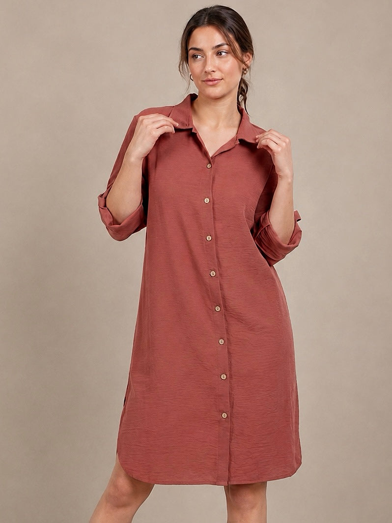A205 - Vestido Liso con Boton y Bolsillo