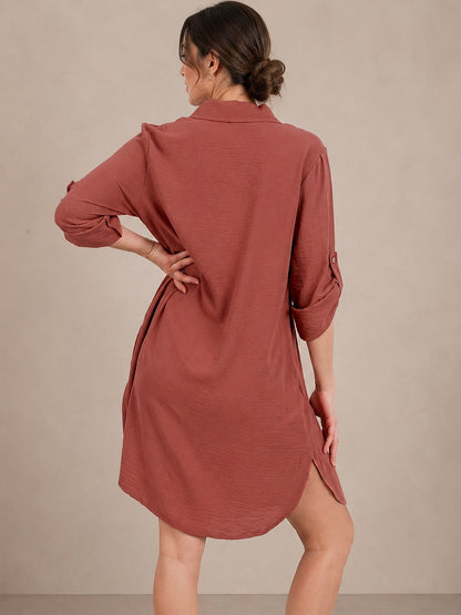 A205 - Vestido Liso con Boton y Bolsillo