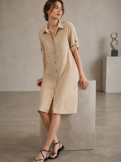 A205 - Vestido Liso con Boton y Bolsillo