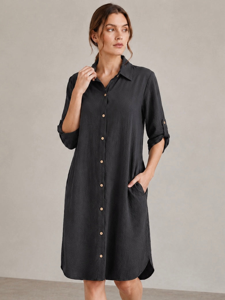 A205 - Vestido Liso con Boton y Bolsillo