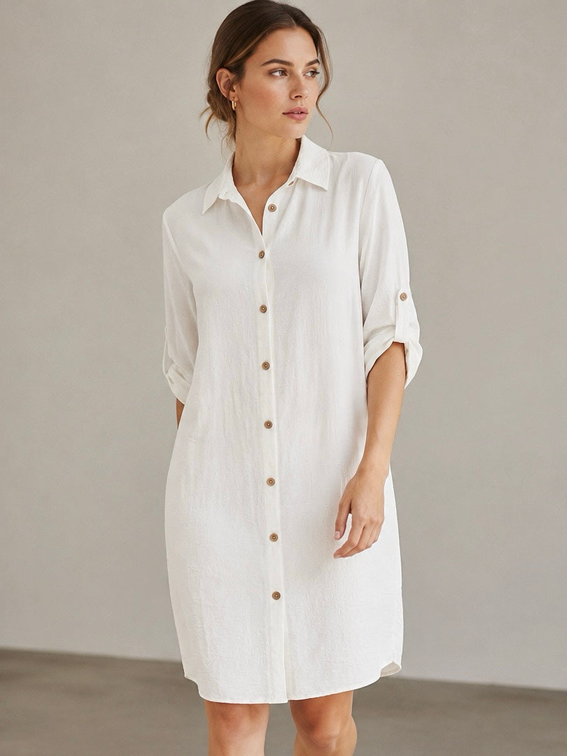 A205 - Vestido Liso con Boton y Bolsillo