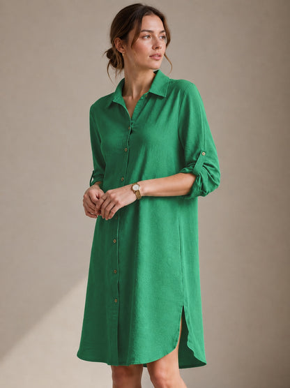 A205 - Vestido Liso con Boton y Bolsillo