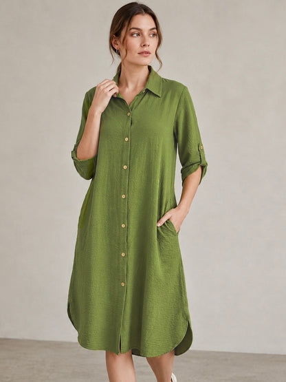 A205 - Vestido Liso con Boton y Bolsillo
