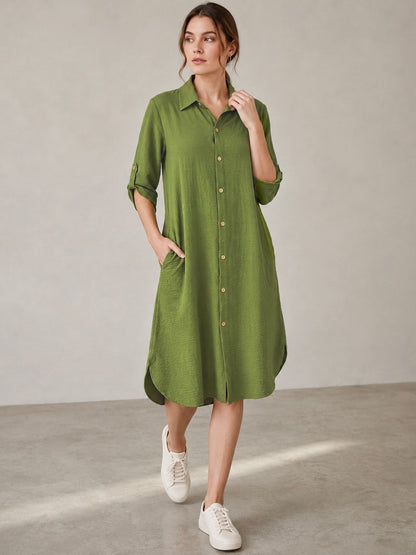 A205 - Vestido Liso con Boton y Bolsillo