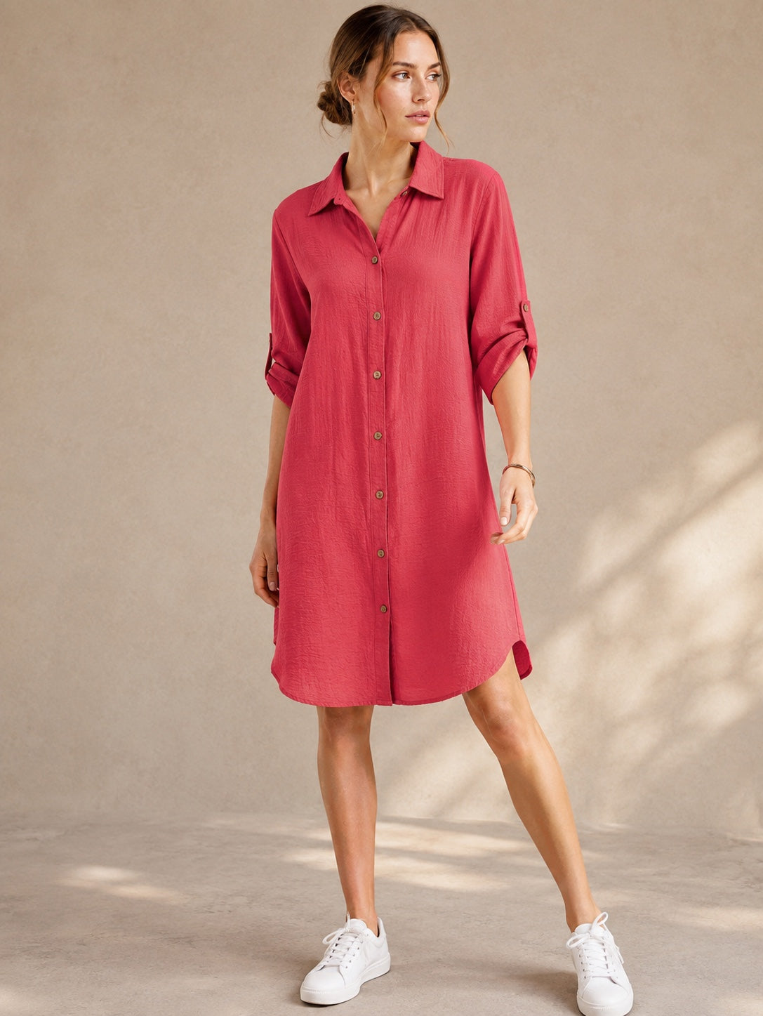 A205 - Vestido Liso con Boton y Bolsillo