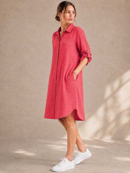 A205 - Vestido Liso con Boton y Bolsillo