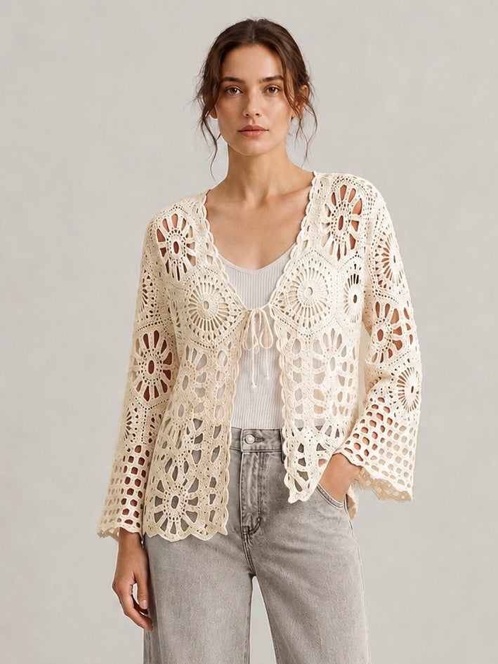 A115- Tapado Corto de Macramé Floral