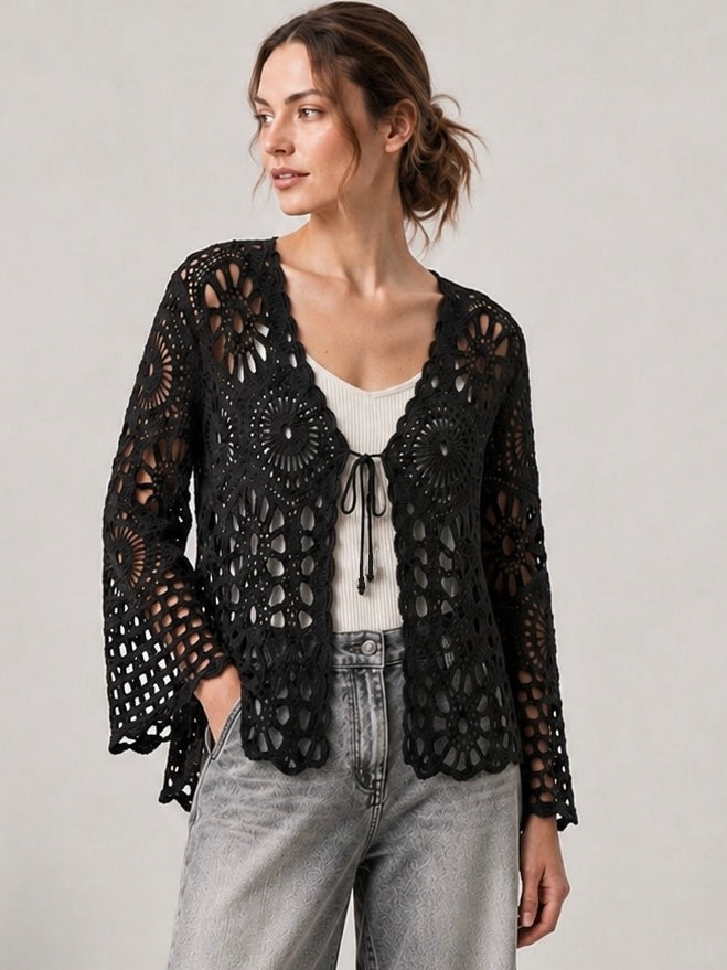 A115- Tapado Corto de Macramé Floral