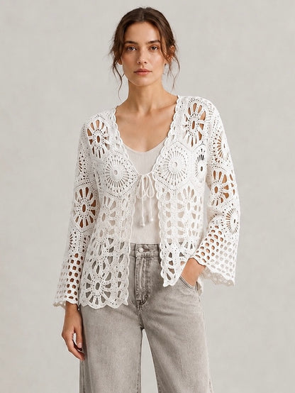 A115- Tapado Corto de Macramé Floral