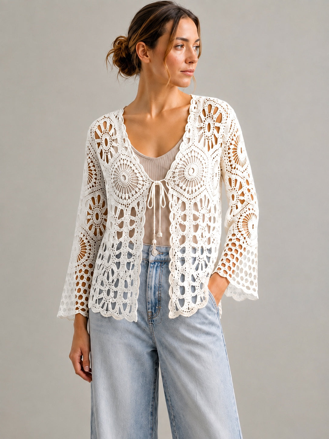 A115- Tapado Corto de Macramé Floral