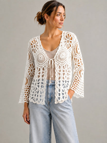 A115- Tapado Corto de Macramé Floral