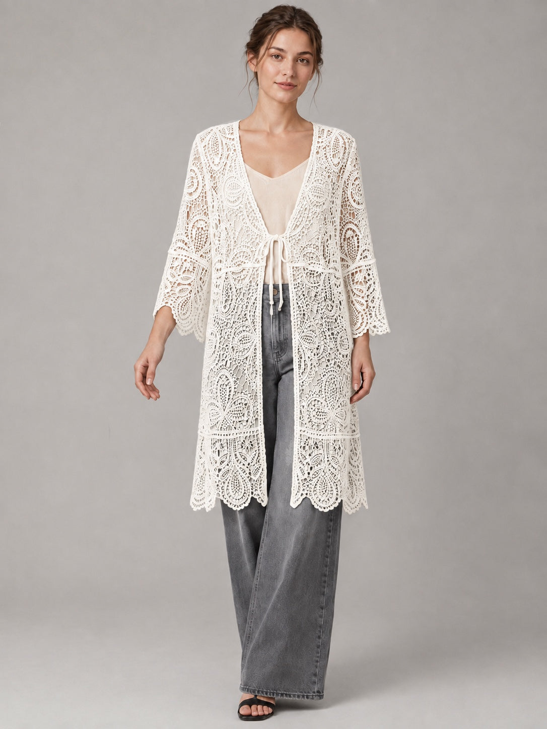 A116- Tapado Largo de Macramé Floral