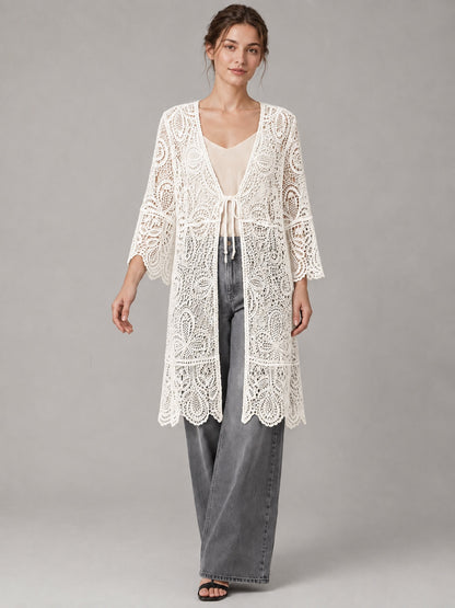 A116- Tapado Largo de Macramé Floral