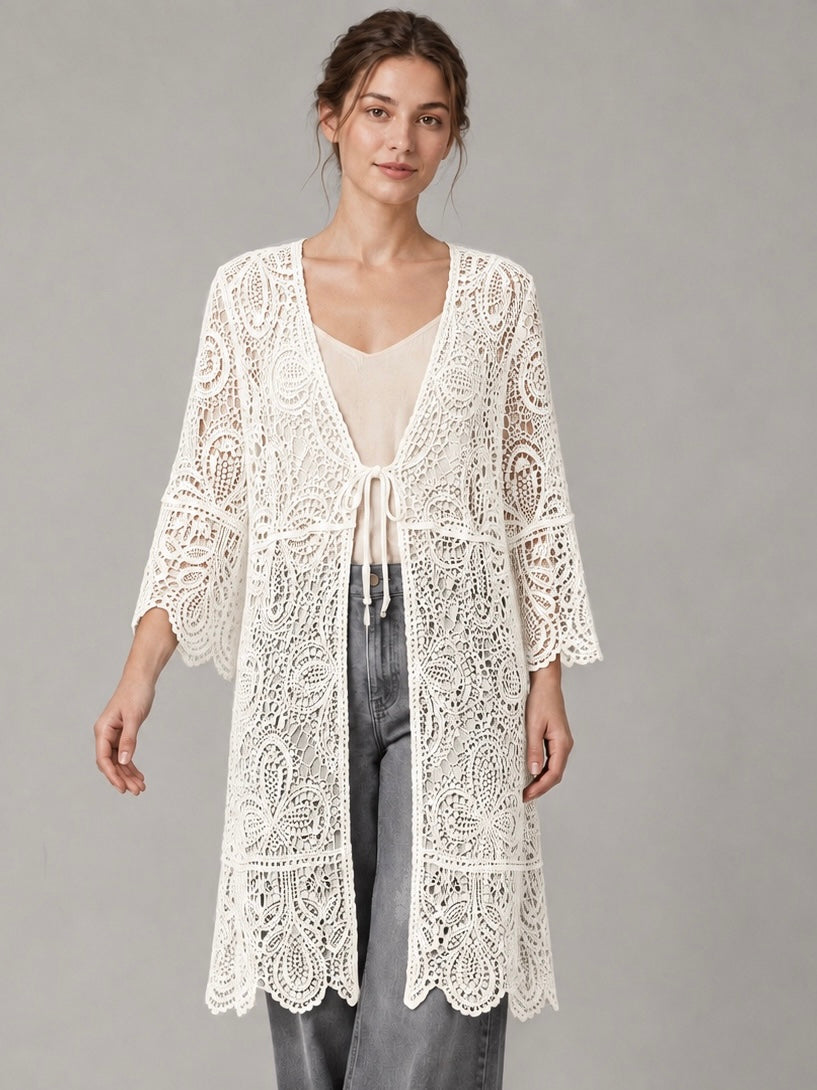 A116- Tapado Largo de Macramé Floral