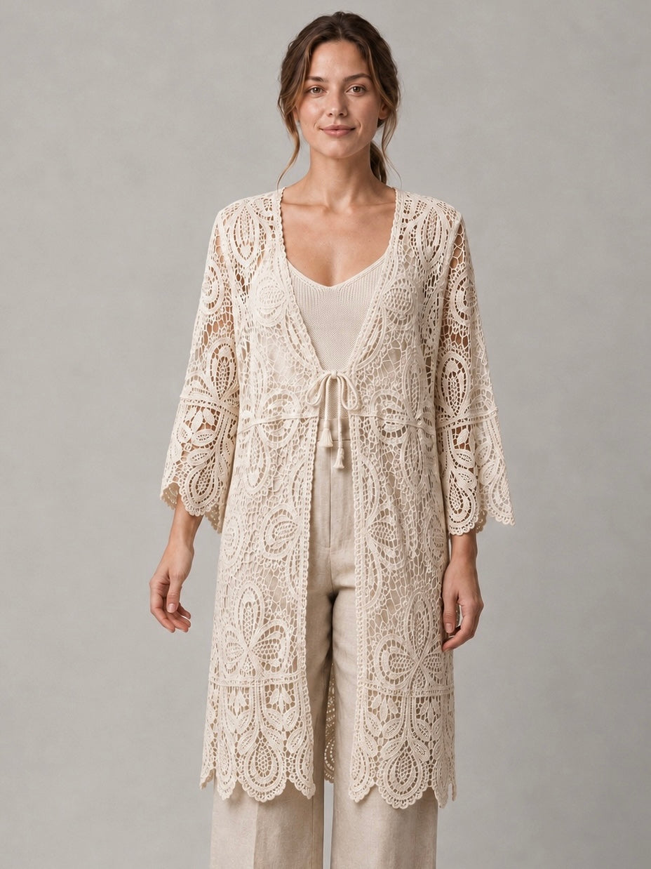 A116- Tapado Largo de Macramé Floral