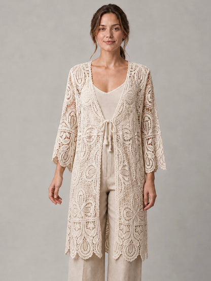 A116- Tapado Largo de Macramé Floral