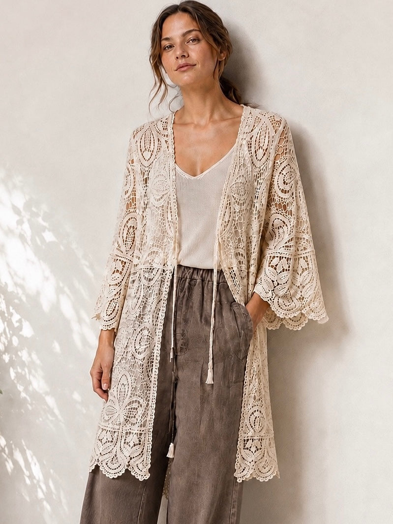 A116- Tapado Largo de Macramé Floral