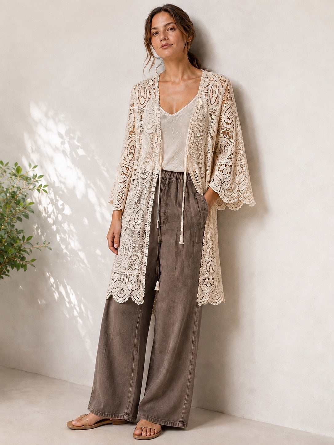 A116- Tapado Largo de Macramé Floral