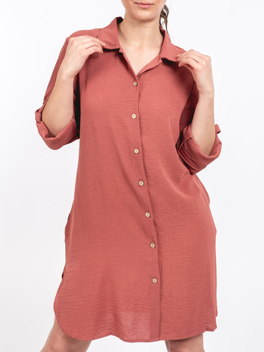 A205 - Vestido Liso con Boton y Bolsillo