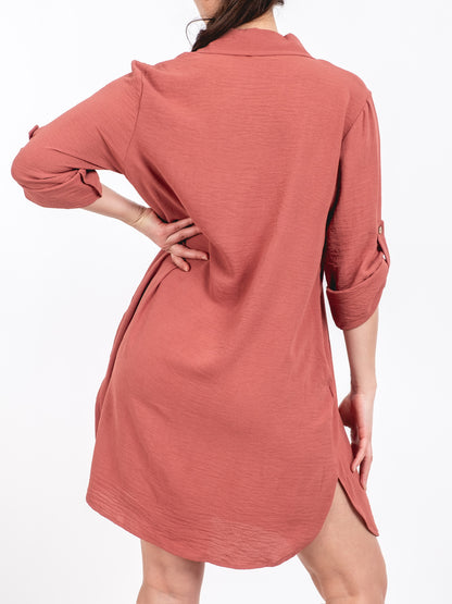 A205 - Vestido Liso con Boton y Bolsillo