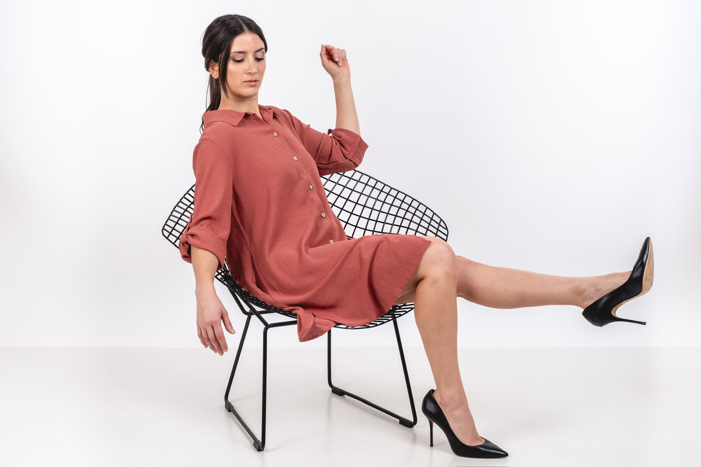 A205 - Vestido Liso con Boton y Bolsillo