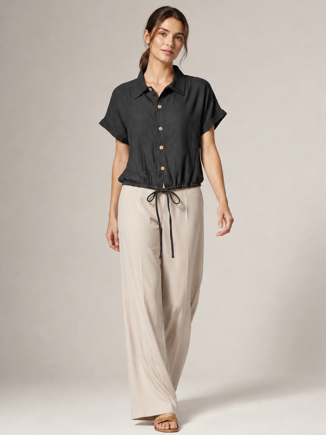 A196 - Blusa Crop Lino