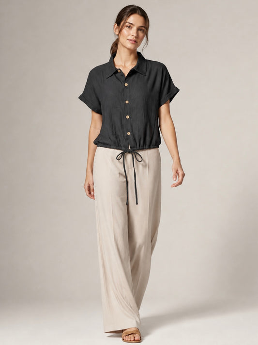 A196 - Blusa Crop Lino