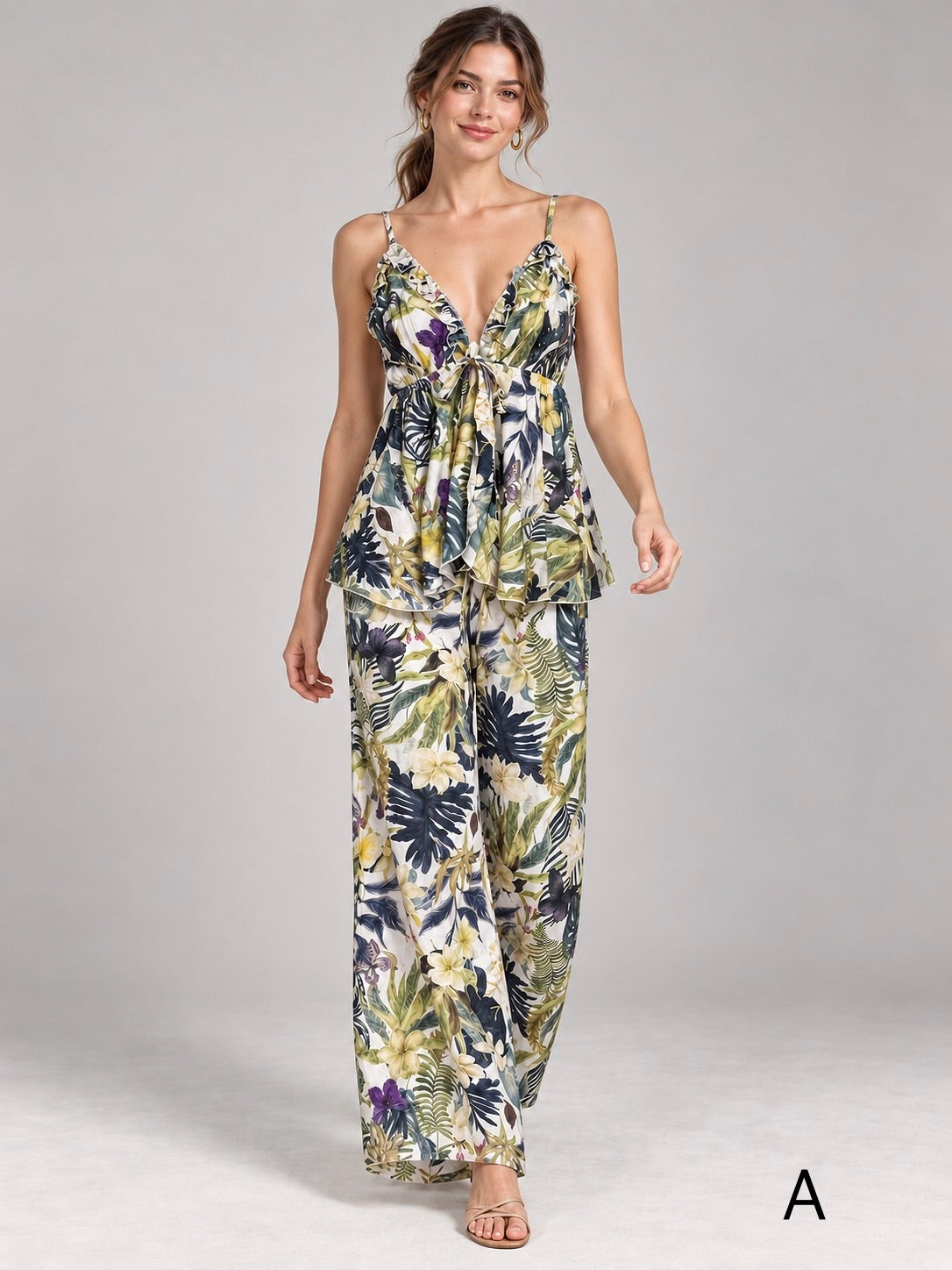 A449- Conjunto Tropical de Blusa y Pantalón