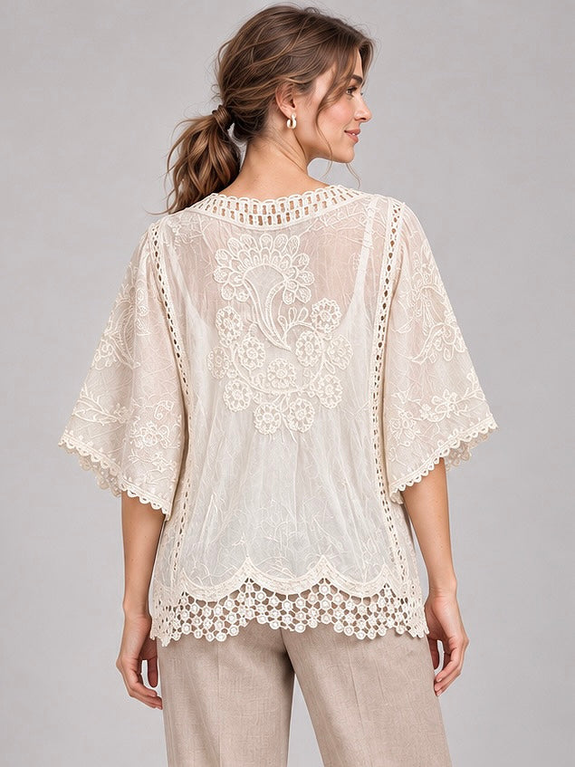 A463-Blusa Encaje Macramé