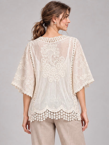 A463-Blusa Encaje Macramé