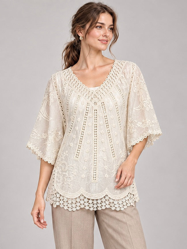 A463-Blusa Encaje Macramé