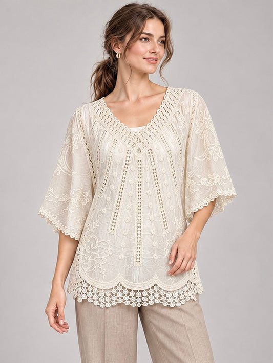 A463-Blusa Encaje Macramé