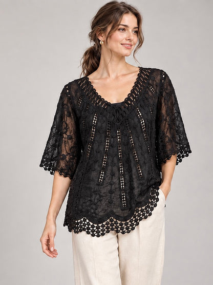A463-Blusa Encaje Macramé