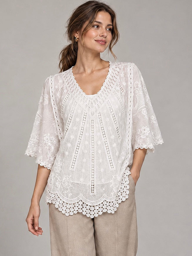 A463-Blusa Encaje Macramé