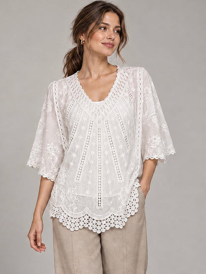 A463-Blusa Encaje Macramé