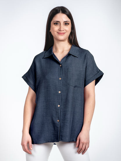 A99 - Blusa de Lino Manga Corta