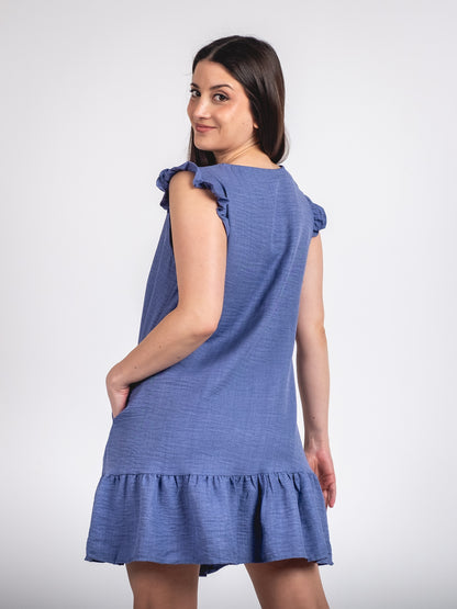 A244 - Vestido Corto con Botón y Vuelo