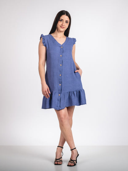 A244 - Vestido Corto con Botón y Vuelo