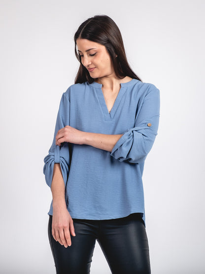 A327- Polera Manga Larga Ajustable 3/4 con Cuello Mao