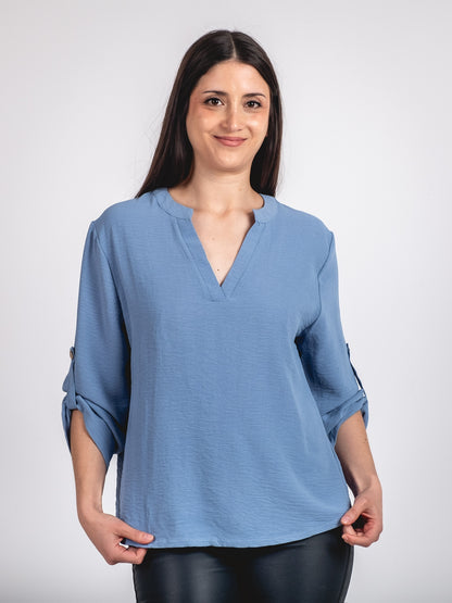 A327- Polera Manga Larga Ajustable 3/4 con Cuello Mao