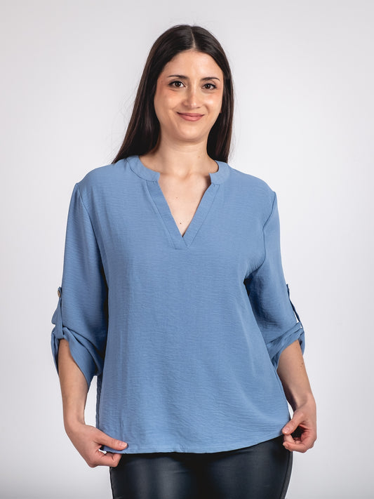 A327- Polera Manga Larga Ajustable 3/4 con Cuello Mao