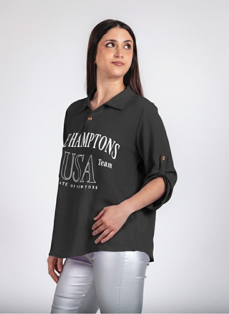 A212 - Blusa  Estampada Manga Ajustable