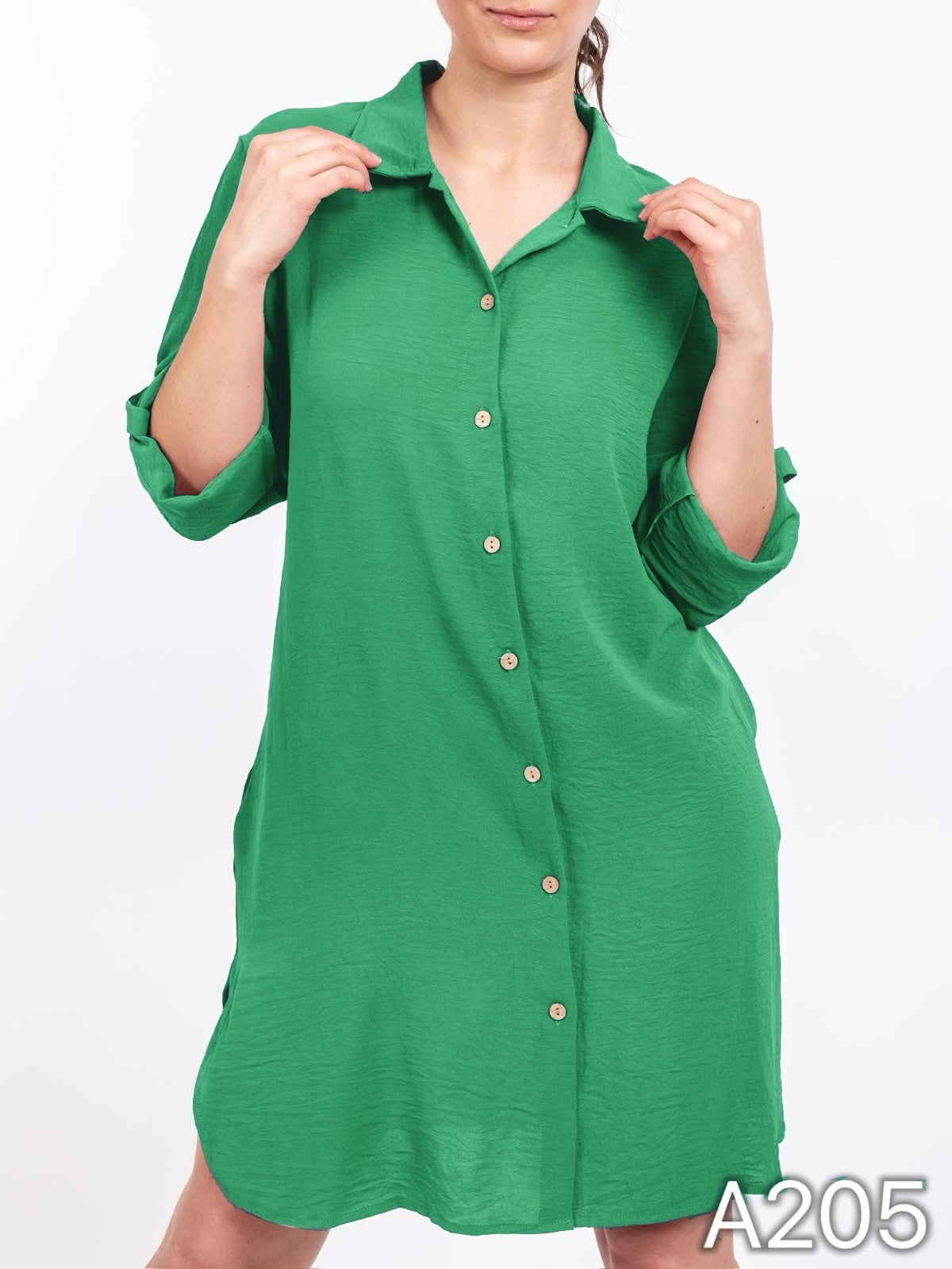 A205 - Vestido Liso con Boton y Bolsillo